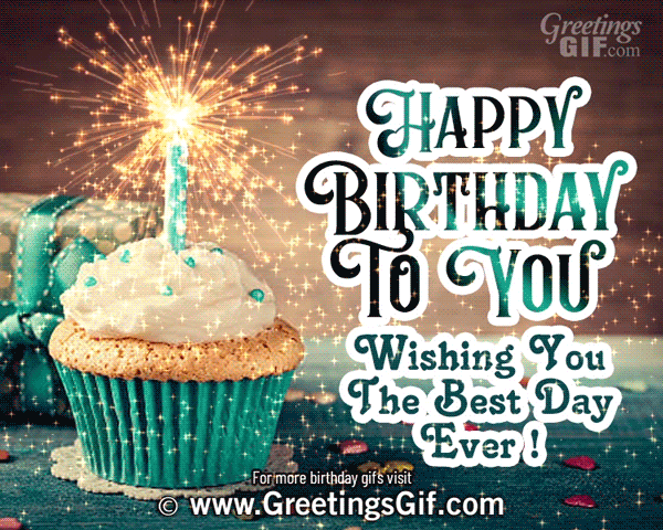 Happy Birthday Gif with Cupcake and Sparkler 2 Happy Birthday Blue Cupcake GIF Card with Sparkles
