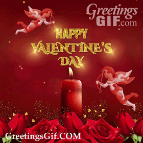 Happy Valentines Day Gif - 1188 2 Happy Valentines Day Gif with Candles, Glitter, Cupid and Roses