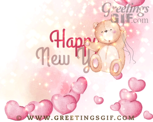 Cute Happy New Year Gif - 1497 2 Cute Happy New Year Gif with Hearts and Teddy