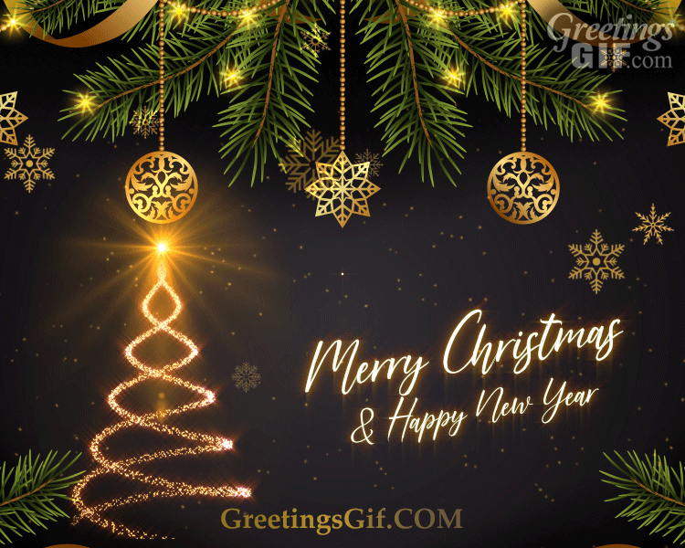 50+ Merry Christmas and Happy New Year Gifs - 1473 2 Merry Christmas Gif with Elegant Gold Christmas Tree