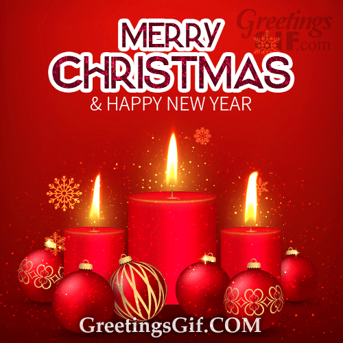 50+ Merry Christmas and Happy New Year Gifs - 1473 66 Animated Merry Christmas Card with Christmas Candles and Gold Snowflakes