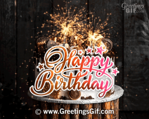 Animated Happy Birthday Cake Gif Card wishes with Sparkles and Cookies