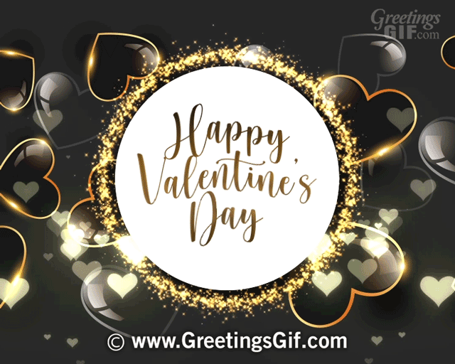 Animated Happy Valentines Day Gif - 1508 4 Happy Valentine's Day Gif with Black and Gold Hearts and Glitter