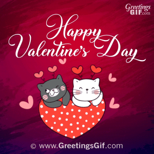 Cute Happy Valentine's Day GIF with Kitty and Hearts