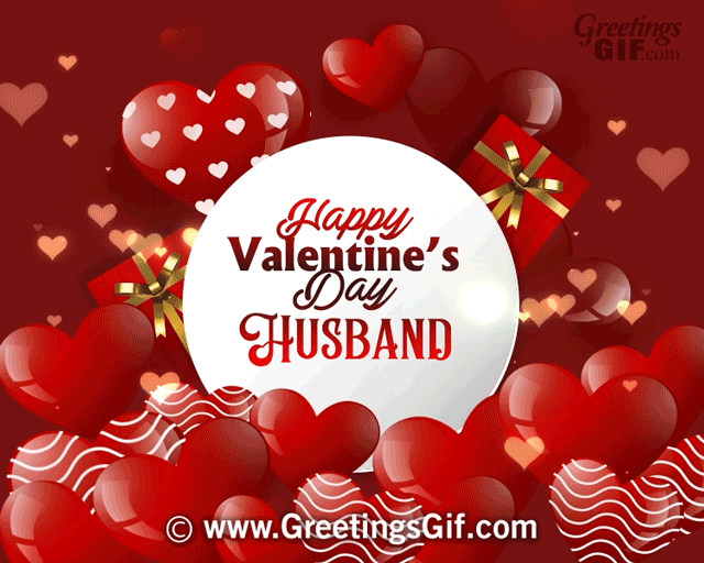 Happy Valentines Day Husband GIF 2 Happy Valentines Day Husband Gif eCard with Glitter Hearts and Red Heart Balloons